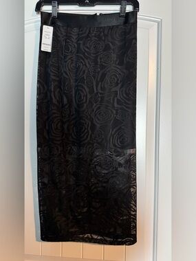 bebe Black Rose Lace Midi Skirt
